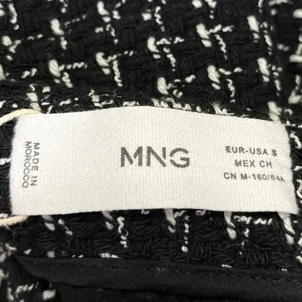 Mango MNG Women's Black White Tweed Knit Split Hem Mini A-Line Skirt Size S